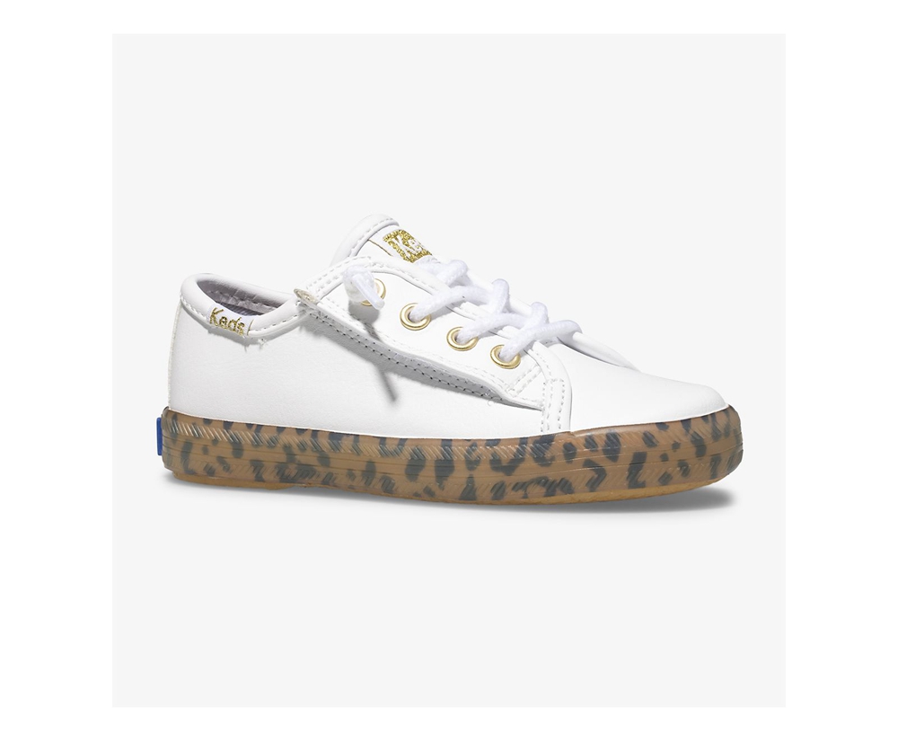 Πανινα Παπουτσια Παιδικα - Keds Kickstart Leopard Foxing Jr. - Λευκα - VJBRT1382